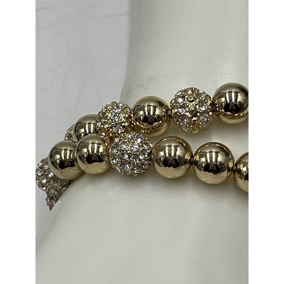J. Crew Polished Gold Tone Pavé Stretch bracelets Set Of Two NEW - Picture 7 of 11